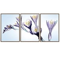 SIGNWIN Framed Canvas Wall Art Lavendar, Yellow and Teal Color Freesia X-Ray Photo Floral Plants Digital Art Minimalism Modern 3D Colorful for Living Room, Bedroom, Office - 16