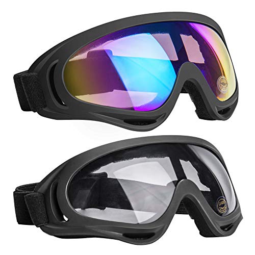 NONMON Lunettes de Ski Snowboard,2 Pièces Goggles de Vélo Moto VTT,PC Lentille UV400 Coupe-Vent Antiéblouissant Anti-Poussière,pour Enfant Femmes Hommes Garçons Filles