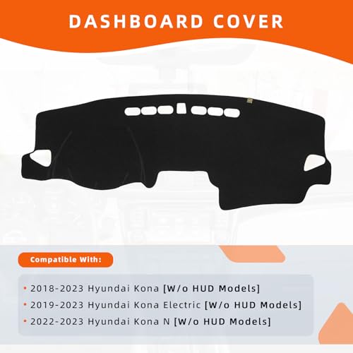 KEYOOG Dashboard Cover Dash Mat Fit for Hy-undai Kona 2023-2018 (Without HUD Models),Car Dash Board Mat Anti-Glare Carpet,Non-Slip Pad Sunshield Protector (Black) by KEYOOG - Used condition - Image 2