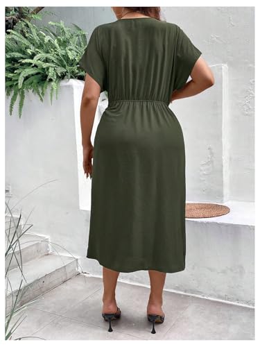 Image of SOLY HUX Women's Plus Size Wrap V Neck Knot Side Midi Dress Short Sleeve Flowy Party Dresses