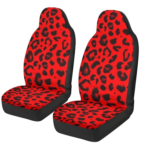Housse de siège léopard rouge pour auto (lot de 2 places avant universelles)
