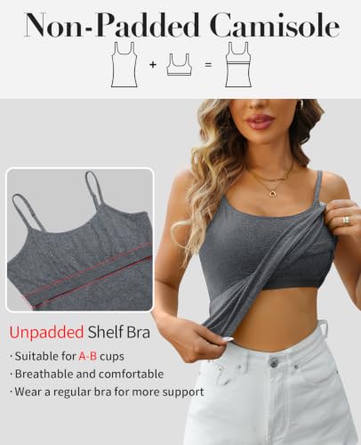 Image of V FOR CITY Unpadded Tank Top for Women with Shelf Bra Cotton Camis 3 Pack