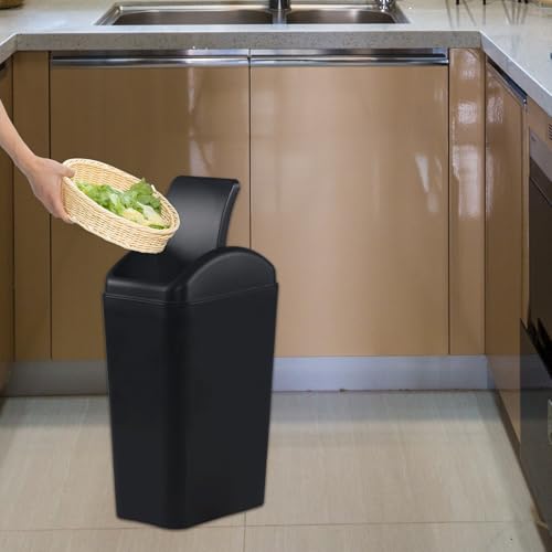 Image of 12L /3.5 Gal Plastic Swing-Top Trash Can, Black Slim Garbage Can
