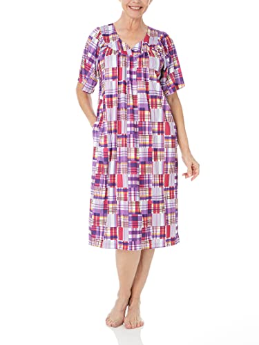 Image of AmeriMark Casual Women's Patio Muumuu House Dress Loose Comfortable Short Sleeve Sun Dress Lounger Gown Sleepwear for Ladies