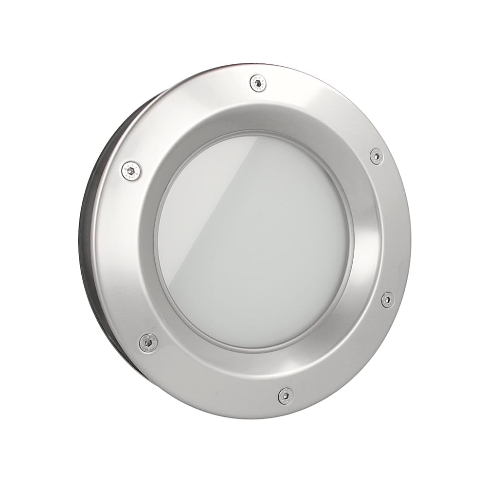 MLS Oblò B6000, Oblò per porte, in Acciaio Inox, Vetro di Sicurezza, Adatto ha Porte di 40 mm di Spessore, Viti di Fissaggio Visibili Ssu Entrambi i Lati, Diametro 250 mm, Vetro Smerigliato