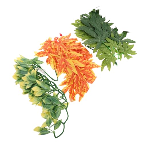 HOLIDYOYO 3Pcs Artificial Vines for Reptile Habitat Decoration Durable Plants for Lizard Tank Decor Easy to Clean Aquarium Accessories for Lizards Snakes and Frogs