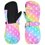 PAMAID Kids Ski Gloves Toddler Mittens Waterproof Winter Warm Snowboard Mittens with Long Cuff for Kids Girls