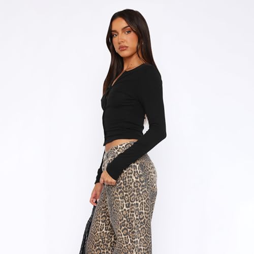 Image of Womens Breathable Slim Fit Cropped Cardigan Button Up Long Sleeve Casual Sexy Basic Shirt Tops Summer