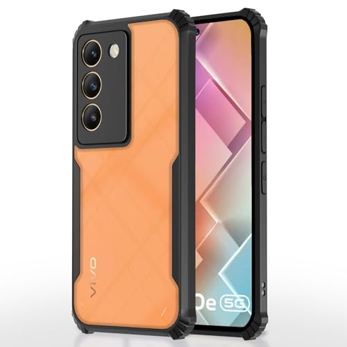 Image of Outlouders Back Cover for Vivo T3 5G / Vivo Y200e 5G | Ultra Hybrid Transparent | Full Camera Protection | Raised Edge | Crystal Clear Bumper Case (Black)