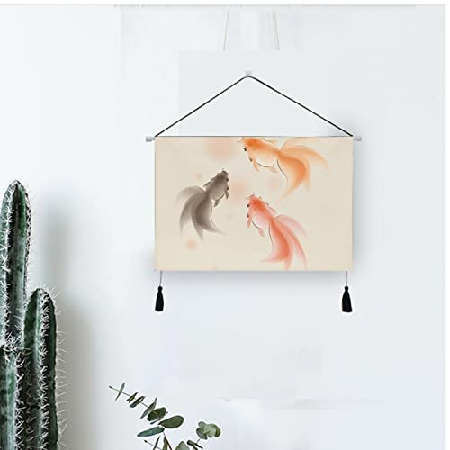 タペストリー 掛け軸 金魚 肌色 かわいい 可愛い 掛け物 掛けじく 飾り用 装飾用 飾り付けセット 壁画 キャンバス印刷 アートポスター インテリア 部屋 壁飾り 装飾画 人気 おしゃれ [5]