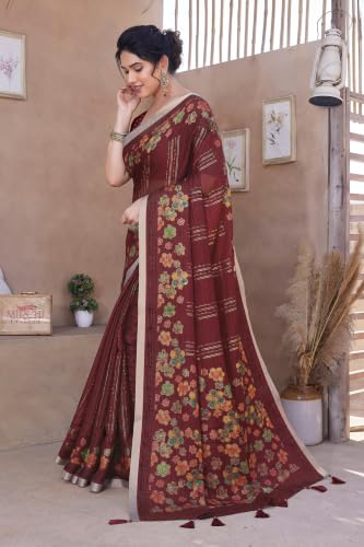 Image of MIRCHI FASHION Saree for Woman Cotton Blend Geometric Printed | Polished Professional Office Wear and Regular Daily Sari with Blouse Piece