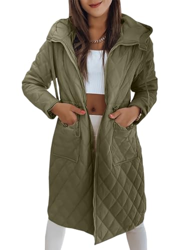 Imily Bela Womens Long Quilted Puffer Jacket Lightweight Zip Up Hooded Drawstring Winter Coats Outerwear with Pockets