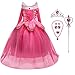 Produktbild O.AMBW Mädchen Prinzessin Kleid Dornröschen Prinzessin Aurora Kostüm Rose Blue Langarm Kleid Kinder Halloween Karneval Party Cosplay Kostüm Zubehör Handschuhe Kronenstab Halskette Ring Ohrringe