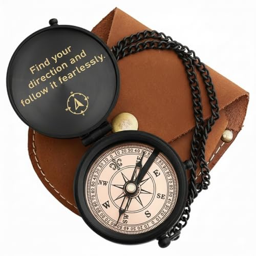 Brújula de Bolsillo de Latón Grabada Personalizada con Estuche de Cuero Regalo para Esposo, Padre, Hijo o Novio miniatura 3