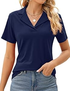 Rapbin Damen Poloshirt Kurzarm V-Neck Baumwolle Business Top Casual Polo Shirts Sommer Bluse 2025 (Marineblau, L)