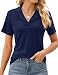 Rapbin Damen Poloshirt Kurzarm V-Neck Baumwolle Business Top Casual Polo Shirts Sommer Bluse 2025 (Marineblau, L)