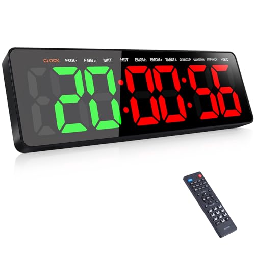 AnExer Temporizador de Gimnasio,Temporizador de Intervalo Fitnes LED, 16.5'' Grande Reloj de Pared Digital con Countdown/UP Cronómetro, Intervalos Timer con Control Remoto para Casa Garaje