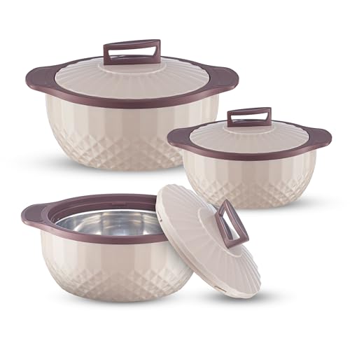 Image of Trueware Eternity Inner Steel Insulated 1000, 1500 & 2500 ML Thermoware Casserole | BPA Free | Odour Proof | Food Grade | Easy to Carry | Serving | Curd Maker | Hot Pot (Brown)