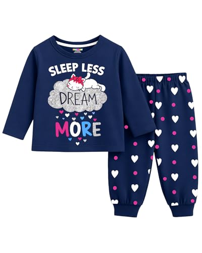 Image of Kuchipoo Girls Cotton Night Suit Set | Full Sleeve Printed Top & Pajama | Soft & Breathable Sleepwear | Comfortable Elastic Waist | Pack of 3