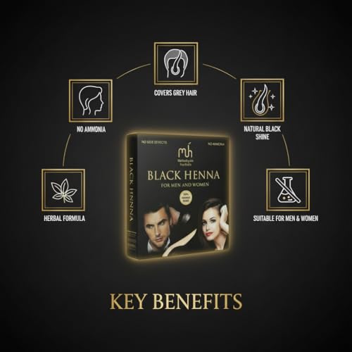 Image of Black Henna Hair Color for Men & Women | Natural Hair Dye with Indigo Powder | 100% Grey Coverage | PPD-Free & Ammonia-Free Herbal Hair Color | 40g