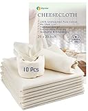 Grade 100 Hemmed Cheesecloth, 10 Pieces 100% Unbleached Cotton 20 x 20 Inches Cheese Cloths, Perfect