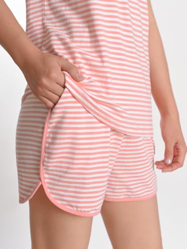 Latuza Women's Cotton Striped Pajama Set Shorts and T-Shirt Loungewear4