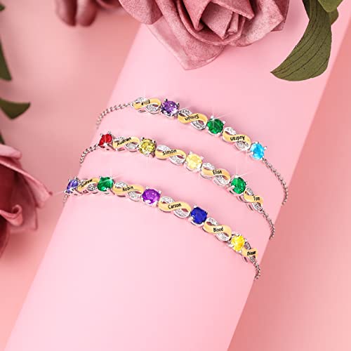 Nobelook Personalized Infinity Bracelet With 3 Names Birthstones Bracelet For Women, Customized Birthstone Bracelet For Mom Family Tree Name Jewelry Gifts For Mothers Day Birthday Christmas #TOP4