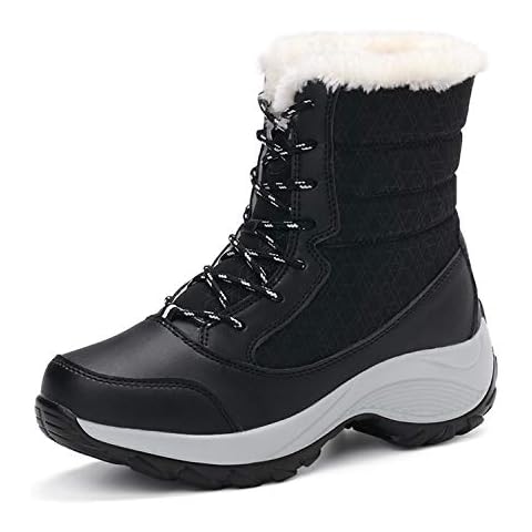 Tabrebull Women's Snow Boots Winter Boots Fur Lined Warm Winter Boots Lace up Warm Shoes Mid Calf Snow Boots Outdoor Anti-Slip Boots Winter Walking Boots for Black 41 Cover