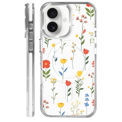 Teonvpu for iPhone 15 Case, Clear with Floral Colorful Pattern Campatible with Magsafe Soft Protective Case for Women Girl (White) - image 1