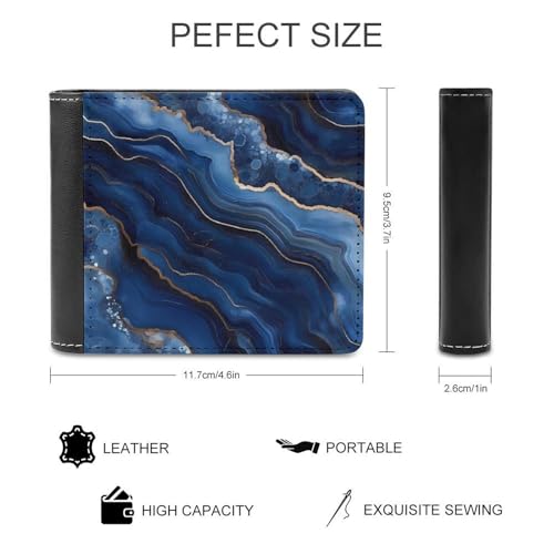 Gold Dark Blue Agate Print Cute Slim Bifold Wallet for Men Stylish Front Pocket Purse with Card Holder Slots2