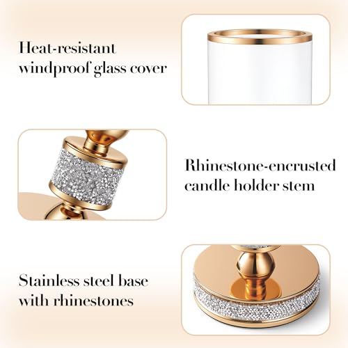 Pillar Candle Holder with Glass Wind Proof, Metal Hurricane Holders, Gold Crystal Candle Stand for Table Centerpieces, Home Decor, Wedding, Dining Table (S, 1PC, for Pillar Candles up to 3"x5") - Image 7