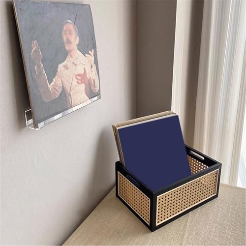 Caja de discos vinilo y estante de almacenamiento de madera tejida para CD y libros 4