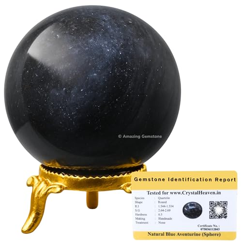 Image of Certified Blue Aventurine Crystal Ball for Meditation - Premium Crystal Vastu Items for Home and Feng Shui Items for Good Luck - Ideal for Pooja Supplies and Spiritual Practices (2 inch Inch)