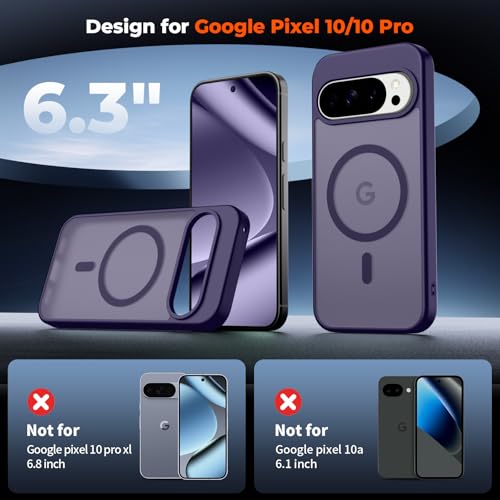 Image of SUPFINE Magnetic for Google Pixel 10 Pro Case /Pixel 10 Case with Screen Protector, (Built-in Magnets) ((Military Grade Drop Protection) Slim Translucent Shockproof Phone Case,Dark Purple