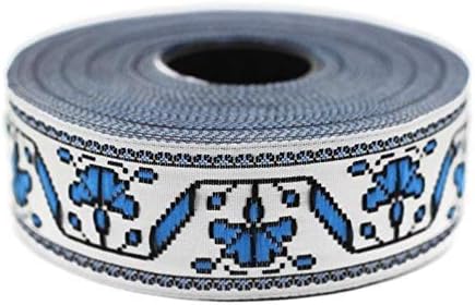 11 Yard Spool 0.98 inches Blue/White Clove Flower Ribbon (0.98 inches) Clove Trim Jacquard Trim Fabric Wide Trims Craft Supplies Vintage Trim