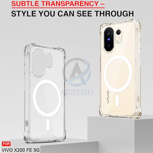 Image of AESTMO Clear Back Cover for Vivo X200 FE 5G | 360 Protection | Transparent Back Cover for Vivo X200 FE 5G (PC + TPU, Compatible with MagSafe Accessories, Transparent Bumper)