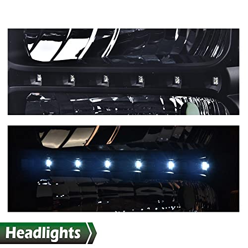 Image of GRAND ORANGE LED DRL Headlights Assembly, Compatible with 2005 2006 2007 Ford F250 F350 F450 F550 Super Duty bumper Headlamp, Amber Corner Headlight(Smoky lens Black Housing Amber Reflector)
