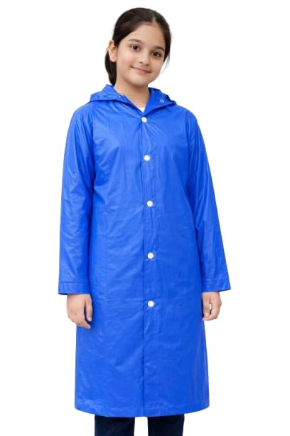 Image of Nephar Kids Boys & Girls Waterproof Hooded Raincoat | Long Length PVC Rain Wear Jacket | Lightweight Full Sleeve Button Closure Monsoon Coat