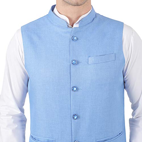 Image of TAHVO Men's Nehru Jacket /Waistcoat /Modi Jacket Cotton Fabric /Men 's 5 Button Nehru Jacket with Hanky Kurta Set