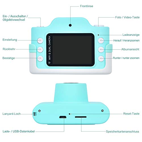 Funkprofi Kinderkamera WiFi 2 Objektive 24 MP HD 2.0" IPS-Bildschirm mit Aufklebern und Cartoon Schutzhülle Digitalkamera für Kinder als Geschenk (Blau) – Bild 7