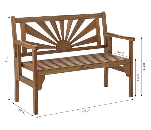 Dehner Gartenbank Sunshine, Klappbank 2-Sitzer, ca. 120 x 91 x 59 cm, FSC®-zertifiziertes Akazienholz, naturbelassen
