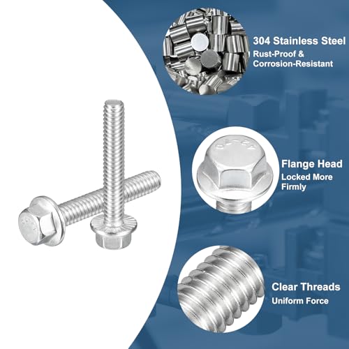 Image of uxcell 15Pcs 1 /4-20 x 1-1 /2 inch Flanged Hex Head Bolts, 304 Stainless Steel Flange Hexagon Screws, Flange Hex Drive Screws 5.8 Grade for Machinery Industry Home Appliances, Silver