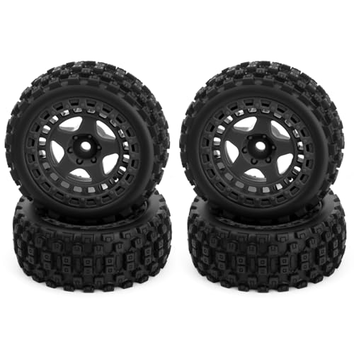 BENMAZ 4PCS Rubber Tires with Plastic Rims Compatible with Arrma 1/14 Typhon Grom RC Car Spare Accessories(Black)