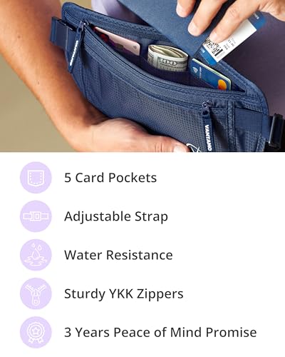 Image of Vantamo Money Belt with RFID For Men & Women, Hidden Passport Holder for Travel, 2 Compartment Travel Fanny Pack for Women Anti Theft