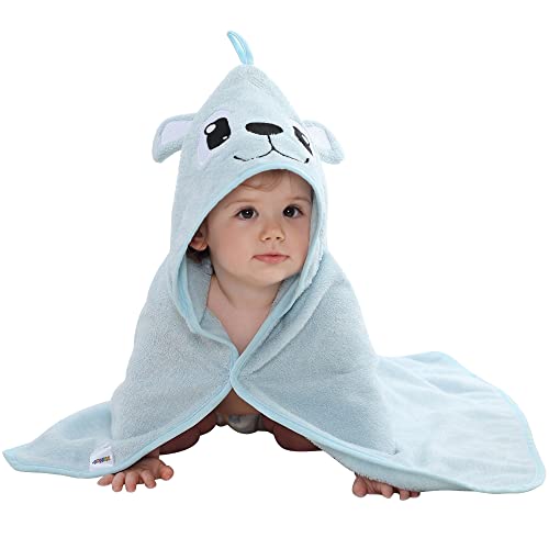 MICHLEY Bamboo Viscose Baby Hooded Bath Towel for Boys and Girls, 29.5 x 29.5 Inch Ultra-Soft and Quick-drying Infant Bath (Bear)