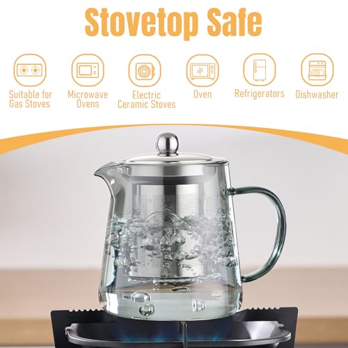 Image of PARACITY Glass Teapot Stovetop 32OZ, Borosilicate Clear Tea Kettle with Removable 18 /8 Stainless Steel Infuser, Teapot Blooming and Loose Leaf Tea Maker Tea Brewer (Black, 550ML)