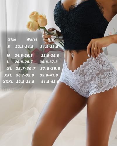 FINETOO Sexy Underwear for Women V-Waist Shorts Women' s Underwear Lightweight Soft Lace High Waist Panties 5 Pack