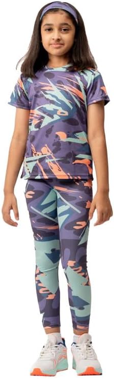Girls Active Sports Wear Set โ Stylish Printed T-Shirt and Leggings Set for Girls โ Comfortable and Breathable Workout Clothing for Sports, Gym, Yoga,โ Perfect for Casual Wear (4-14 Sizes)