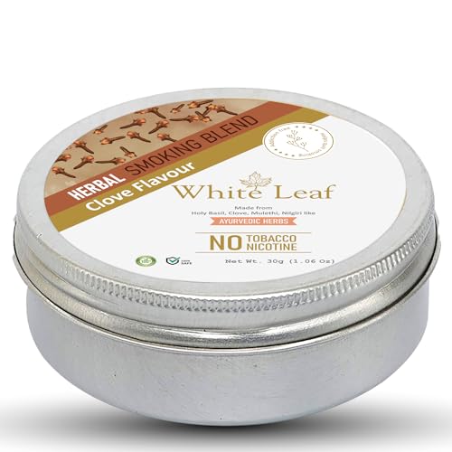 Image of White Leaf Herbal Smoking Blend 100% Tobacco Free & Nicotine Free(30g) Ayurvedic & Organic Herb Mix For Smoking | Herbal Smokes Clove Blend Herbs Mix