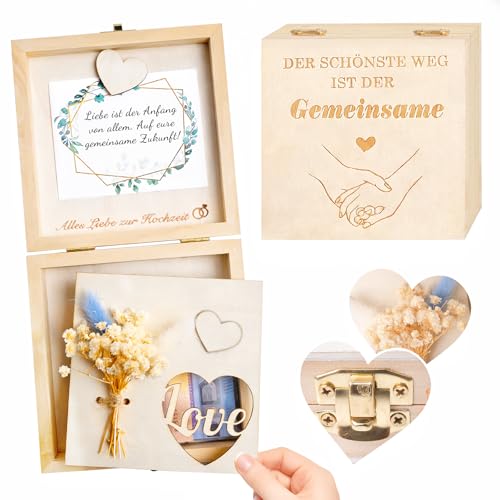 Geldgeschenk Hochzeit Holz, Hochzeitsgeschenke für Brautpaar mit Geschenkbox, Trockenblumen, Hochzeitskarte, Kreative Geldgeschenk Verpackung und Hochzeitsgeschenk Ideen für Geld Wedding Geldgeschenk Hochzeit Holz, Hochzeitsgeschenke für Brautpaar mit Geschenkbox, Trockenblumen, Hochzeitskarte, Kreative Geldgeschenk Verpackung und Hochzeitsgeschenk Ideen für Geld Wedding